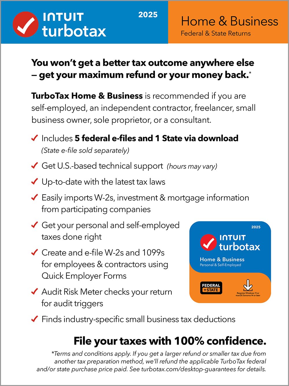 TurboTax Home & Business Desktop Edition 2025, Federal & State Tax Return [Win11/Mac14 Download]