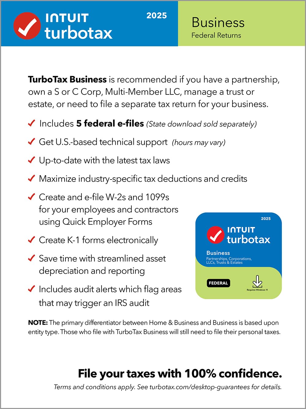 TurboTax Business Desktop Edition 2025, Federal Tax Return [Win11 Download]