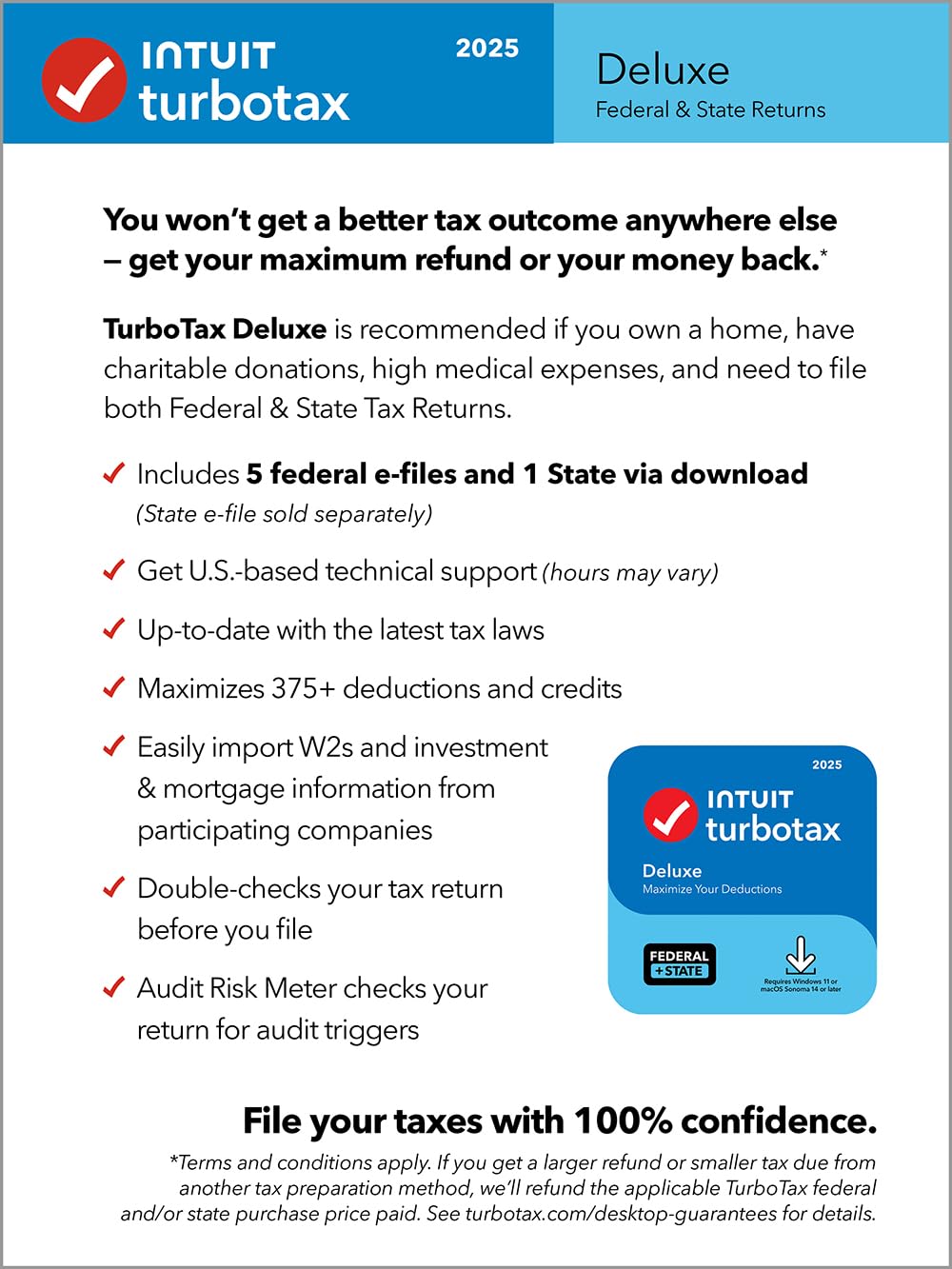 TurboTax Deluxe Desktop Edition 2025, Federal & State Tax Return [Win11/Mac14 Download]