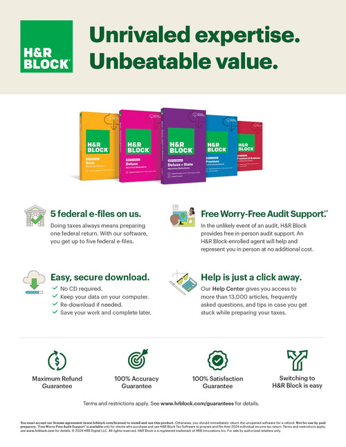 H&R Block Tax Software Deluxe + State 2024 Win/Mac [PC/Mac Online Code]