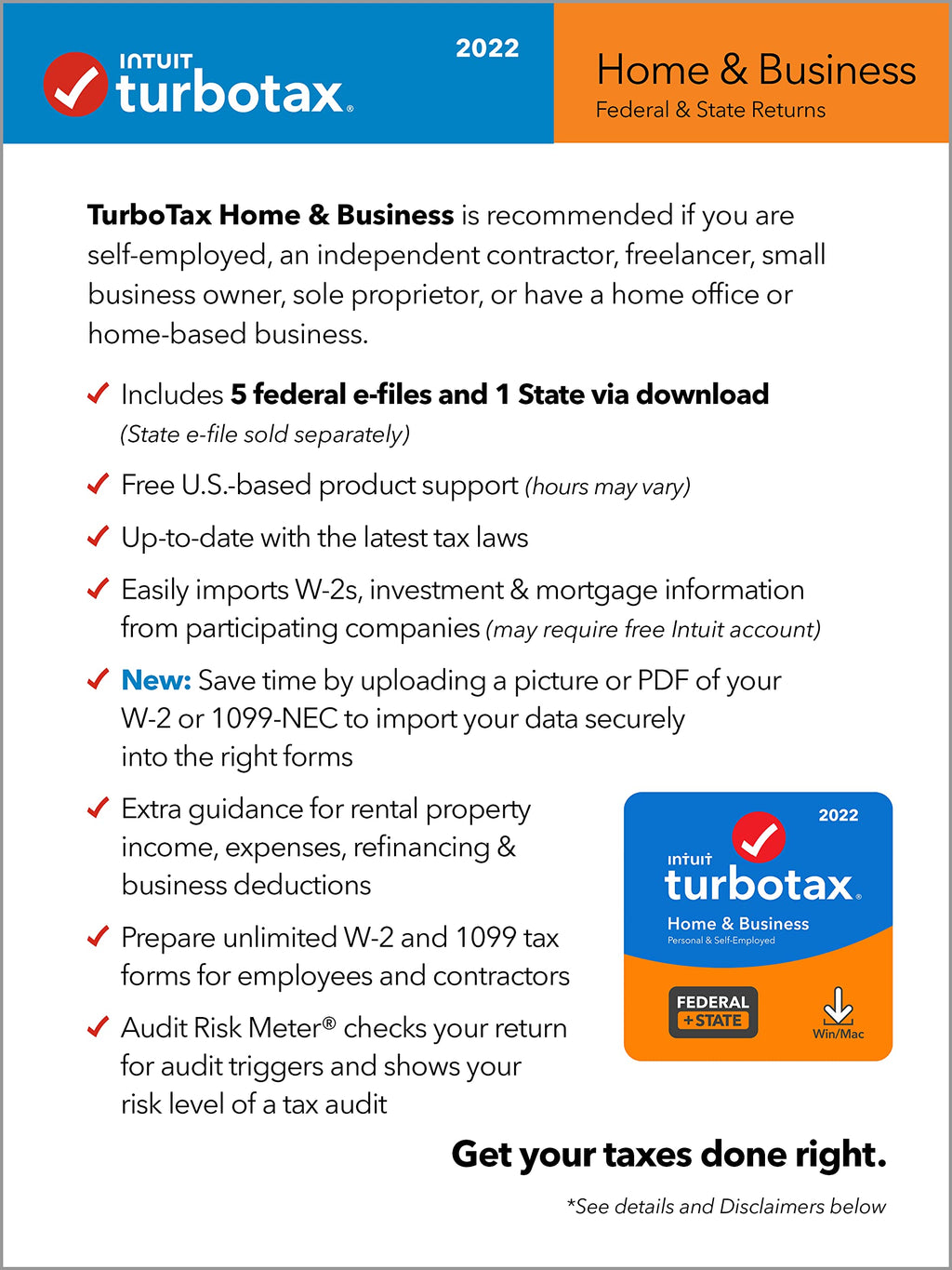 TurboTax Home & Business 2022 Tax Software, Federal and State Tax Return [PC/MAC Download]